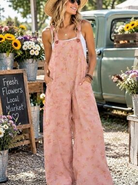Pink Floral Wide-Leg Jumpsuit